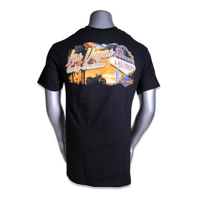 Black Men's Las Vegas Harley-Davidson Tshirt - Orange Sunset